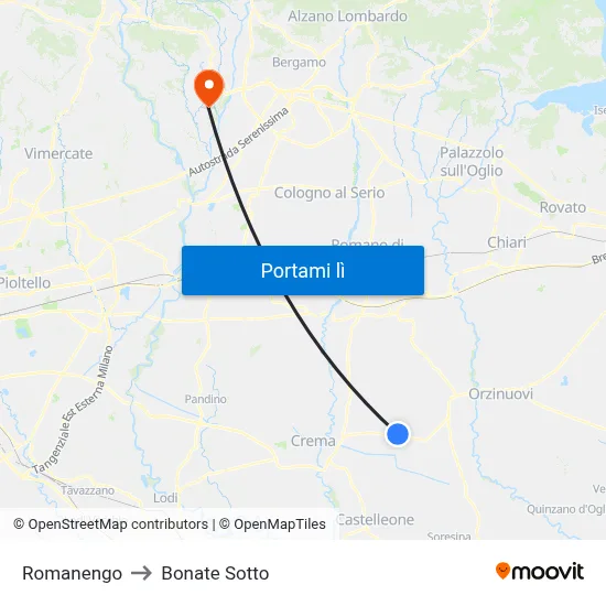 Romanengo to Bonate Sotto map