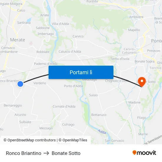 Ronco Briantino to Bonate Sotto map