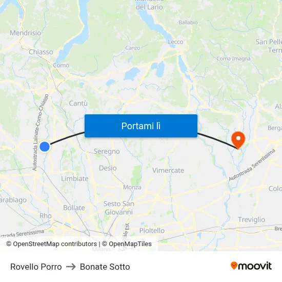 Rovello Porro to Bonate Sotto map