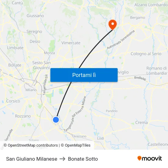 San Giuliano Milanese to Bonate Sotto map