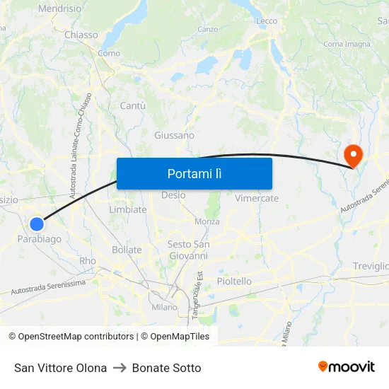 San Vittore Olona to Bonate Sotto map