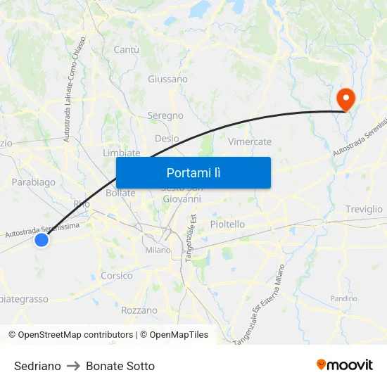 Sedriano to Bonate Sotto map