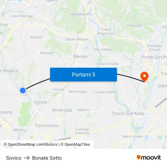 Sovico to Bonate Sotto map