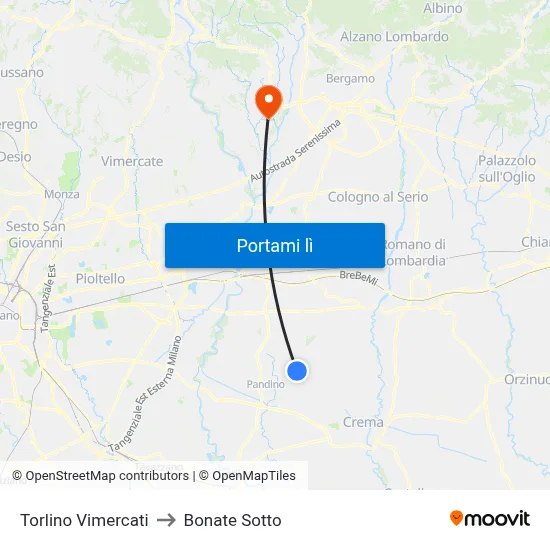 Torlino Vimercati to Bonate Sotto map