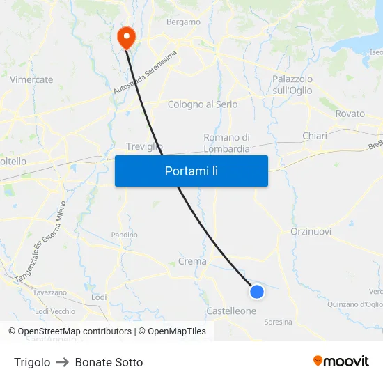 Trigolo to Bonate Sotto map