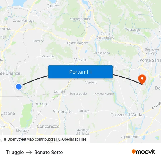 Triuggio to Bonate Sotto map