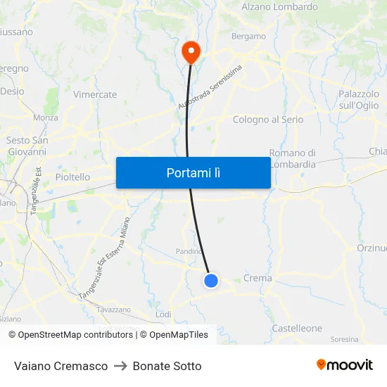 Vaiano Cremasco to Bonate Sotto map