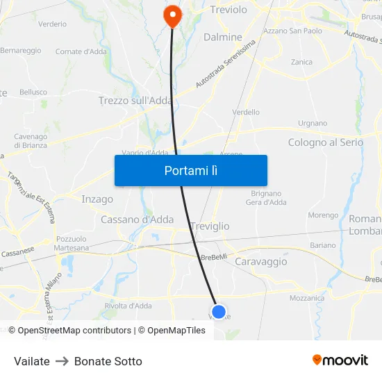 Vailate to Bonate Sotto map