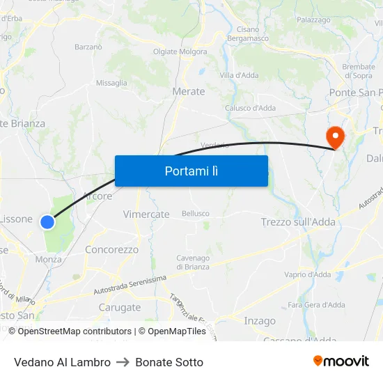 Vedano Al Lambro to Bonate Sotto map