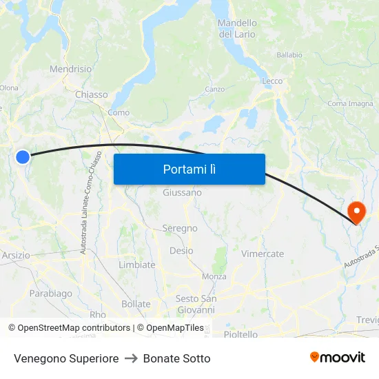 Venegono Superiore to Bonate Sotto map