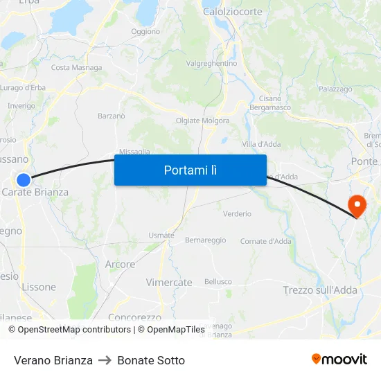 Verano Brianza to Bonate Sotto map
