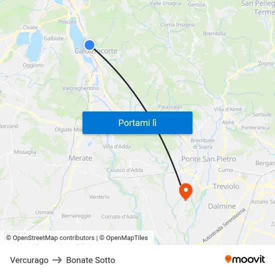 Vercurago to Bonate Sotto map