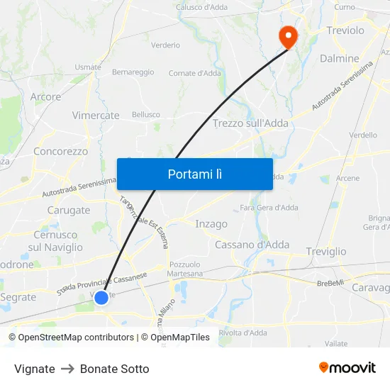 Vignate to Bonate Sotto map