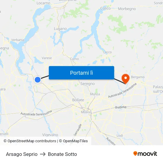 Arsago Seprio to Bonate Sotto map