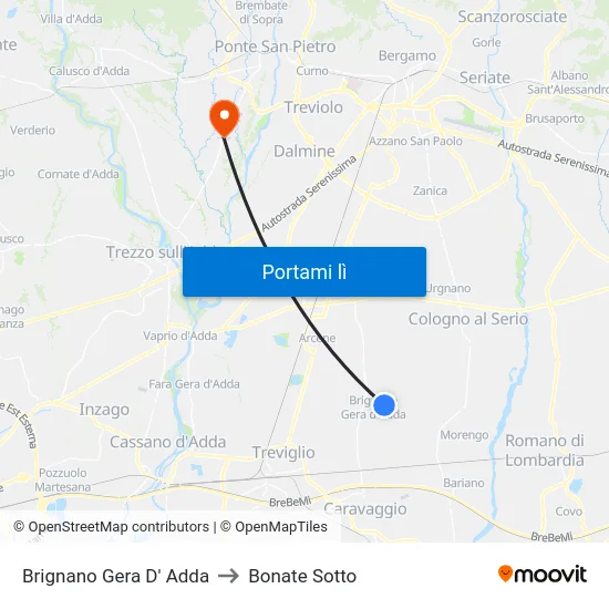Brignano Gera D' Adda to Bonate Sotto map