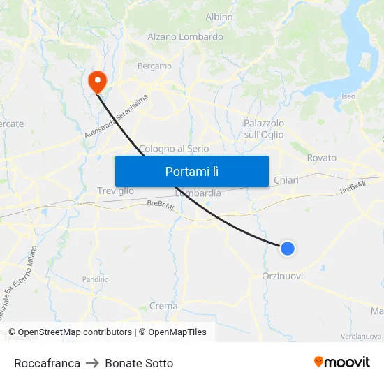 Roccafranca to Bonate Sotto map