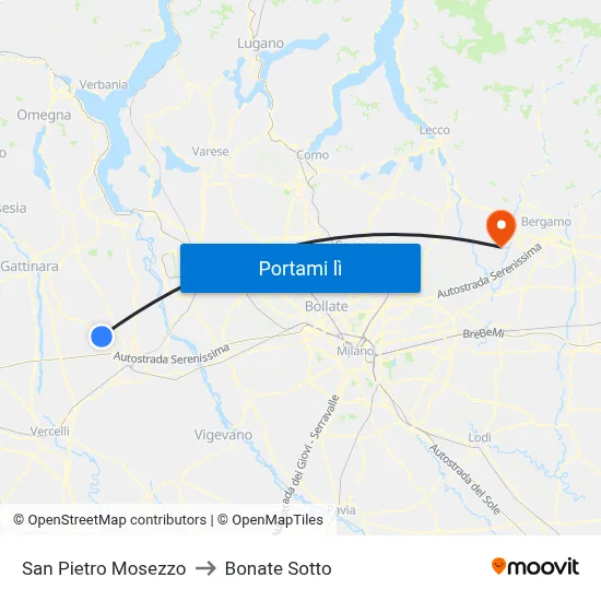 San Pietro Mosezzo to Bonate Sotto map