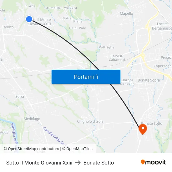 Sotto Il Monte Giovanni Xxiii to Bonate Sotto map