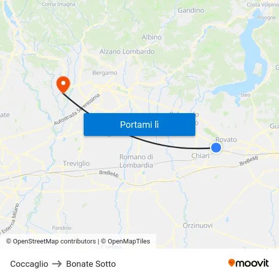 Coccaglio to Bonate Sotto map