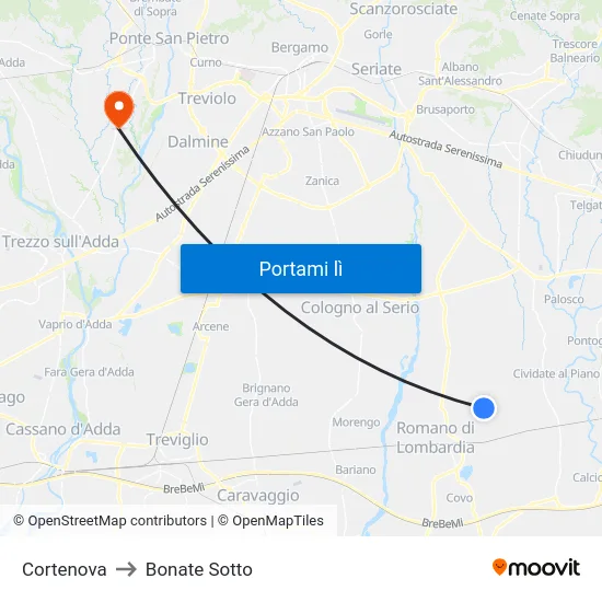 Cortenova to Bonate Sotto map
