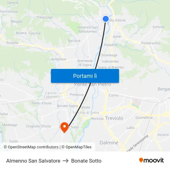 Almenno San Salvatore to Bonate Sotto map