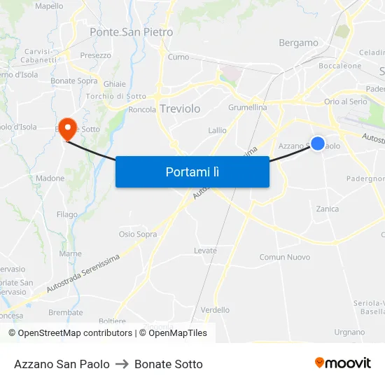 Azzano San Paolo to Bonate Sotto map
