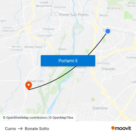 Curno to Bonate Sotto map