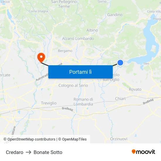 Credaro to Bonate Sotto map