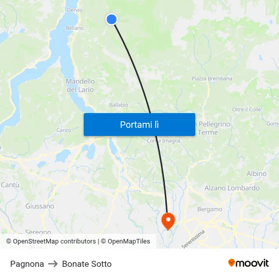 Pagnona to Bonate Sotto map