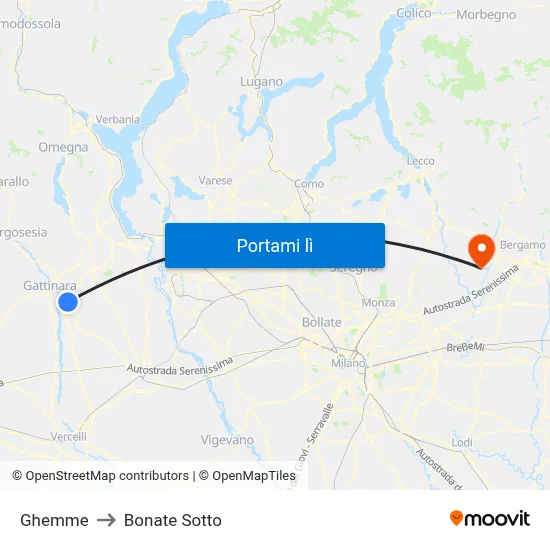 Ghemme to Bonate Sotto map