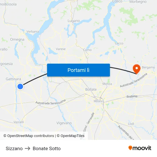 Sizzano to Bonate Sotto map