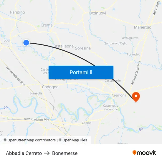 Abbadia Cerreto to Bonemerse map