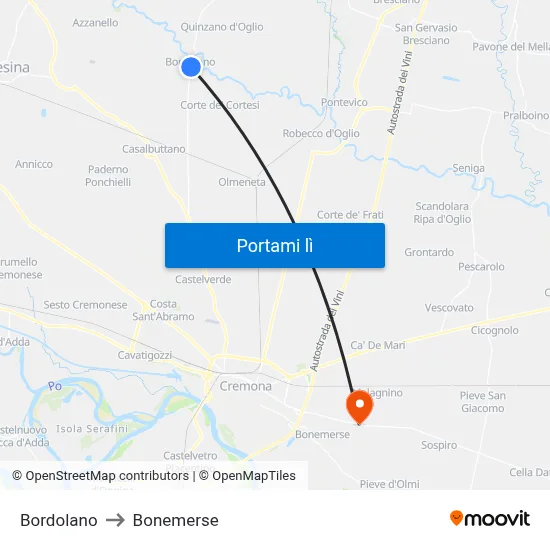 Bordolano to Bonemerse map