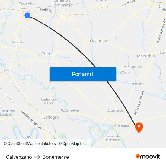 Calvenzano to Bonemerse map