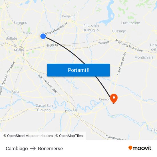 Cambiago to Bonemerse map
