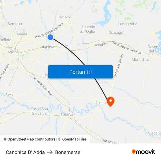 Canonica D' Adda to Bonemerse map