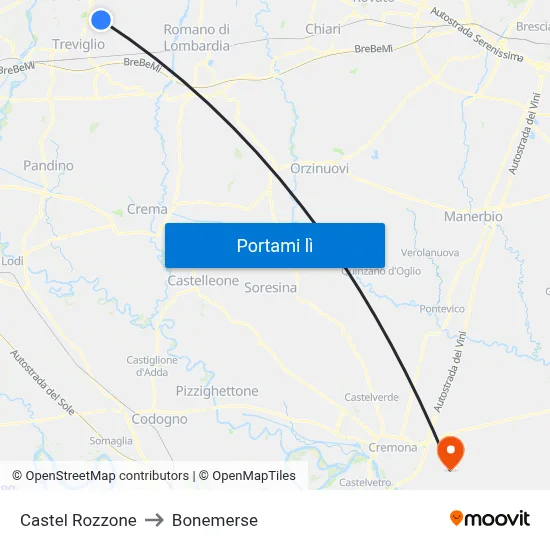 Castel Rozzone to Bonemerse map