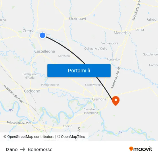 Izano to Bonemerse map