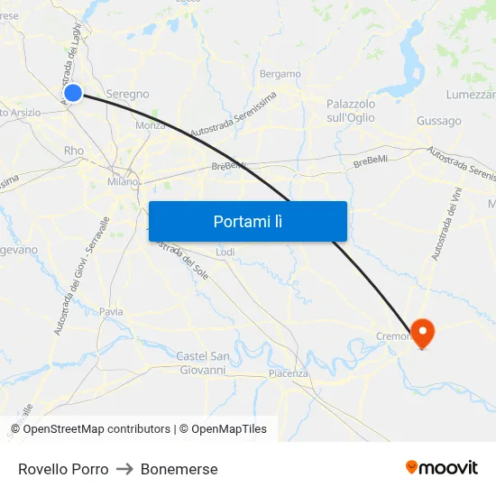 Rovello Porro to Bonemerse map
