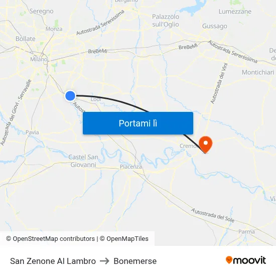 San Zenone Al Lambro to Bonemerse map
