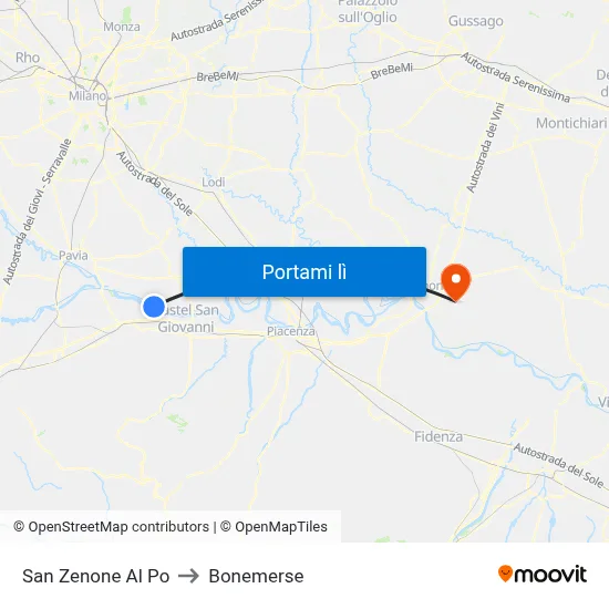 San Zenone Al Po to Bonemerse map