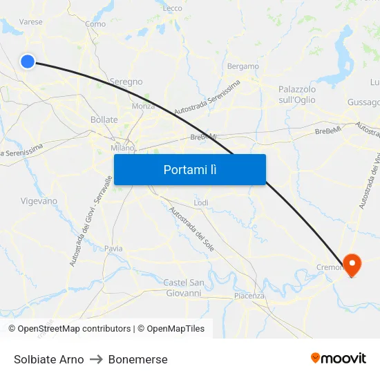 Solbiate Arno to Bonemerse map