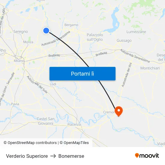 Verderio Superiore to Bonemerse map