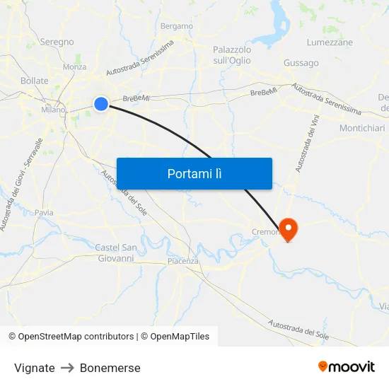 Vignate to Bonemerse map