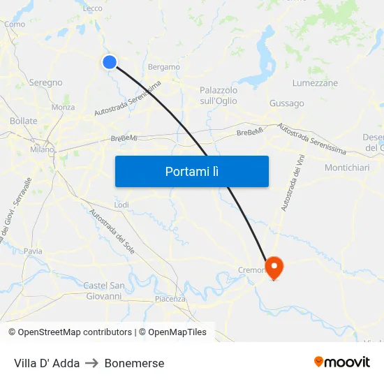 Villa D' Adda to Bonemerse map