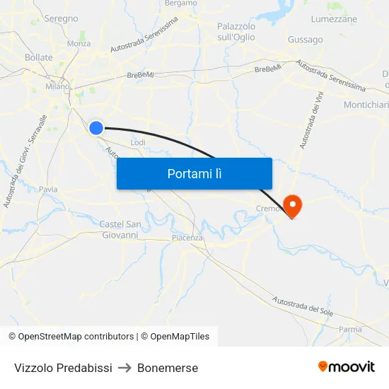 Vizzolo Predabissi to Bonemerse map