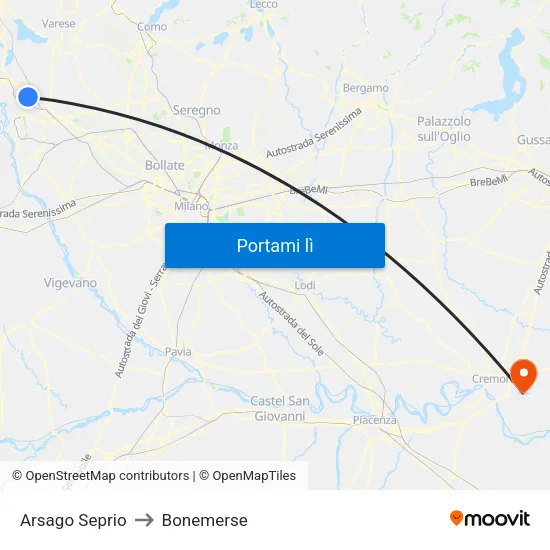 Arsago Seprio to Bonemerse map
