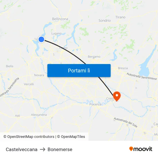 Castelveccana to Bonemerse map