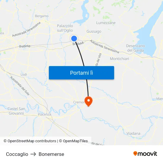 Coccaglio to Bonemerse map