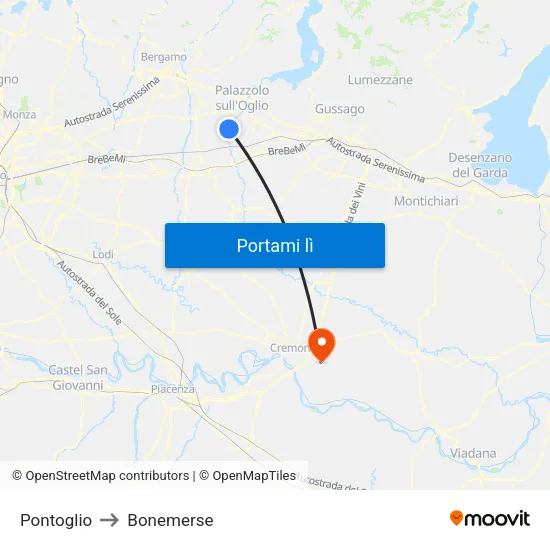 Pontoglio to Bonemerse map